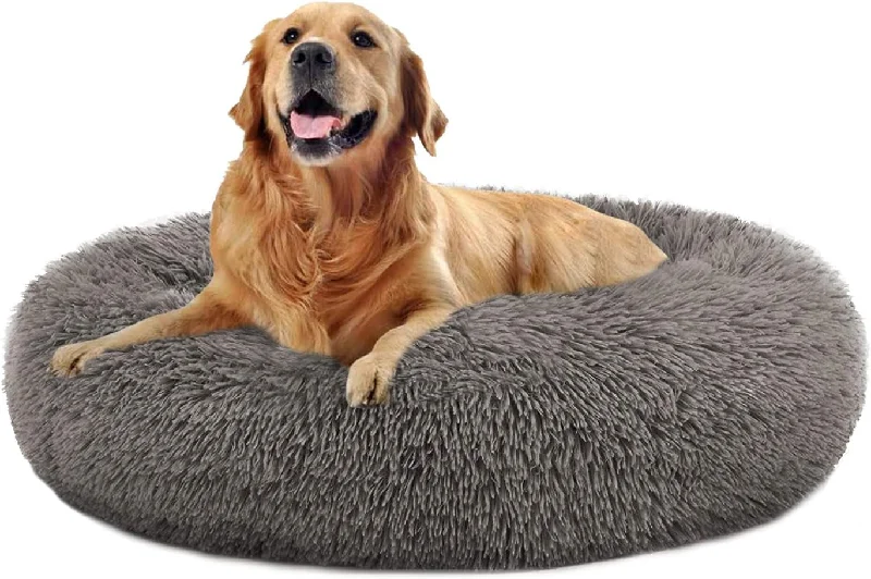 Calming Donut Dog Bed – Faux Fur Self-Warming Cuddler