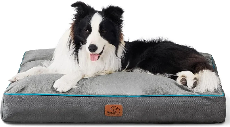 Waterproof Large Dog Bed - 4 inch Thicken Up to 80lbs Large Dog Bed with Removable Washable Cover, Pet Bed Mat Pillows, Grey