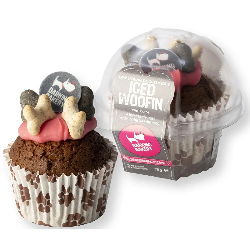 The Barking Bakery Woofin Dog Treat Muffin Carob Pink Yogurt Icing