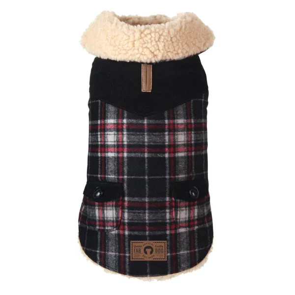 Black Wool Plaid Shearling Dog Coat