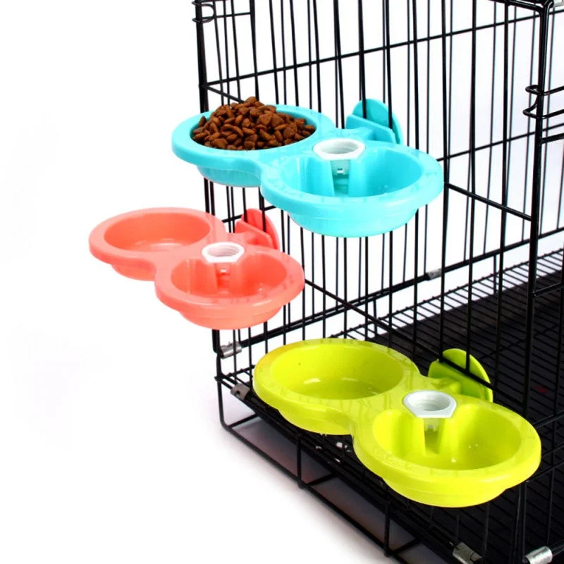 Dog Bowl Anti Bite Detachable Hanging Double Bowls For Dogs Food Auto Water Dispenser Dish Supplies