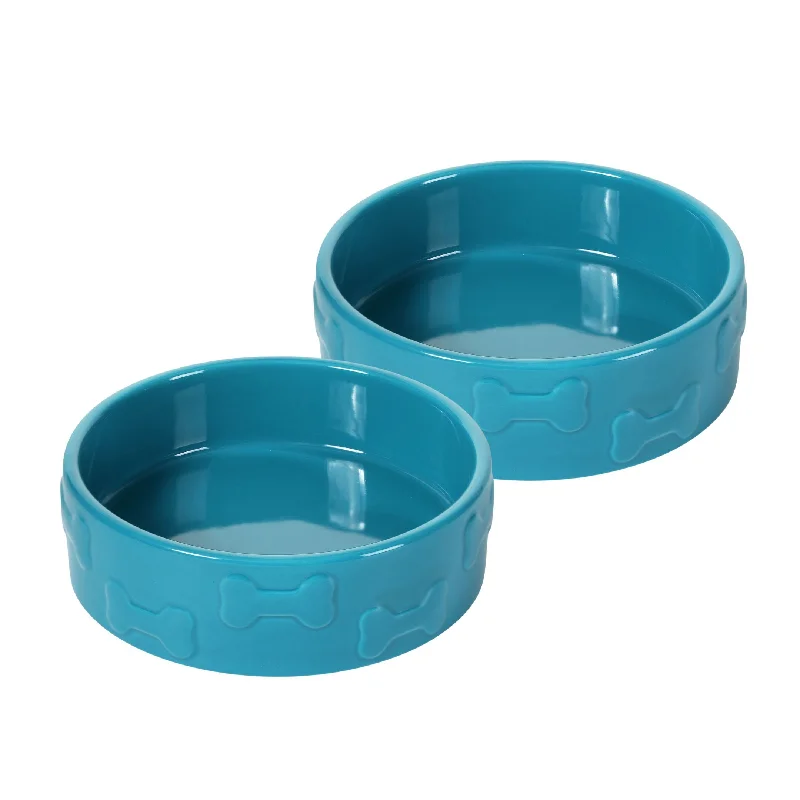 SET OF TWO MANOR PET BOWLS - AZURE