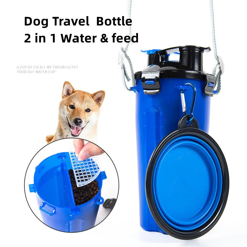 Dog Travel Water Bottle Collapsible Bowls 2 in 1 Pet Food Container with Collapse Bowls Outdoor Portable Water Bowls for Pet Cat