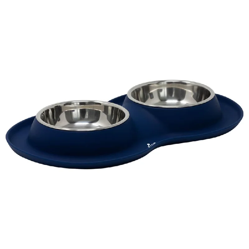 Double Bowl Cat Dog Feeder - Navy - S/L/XL