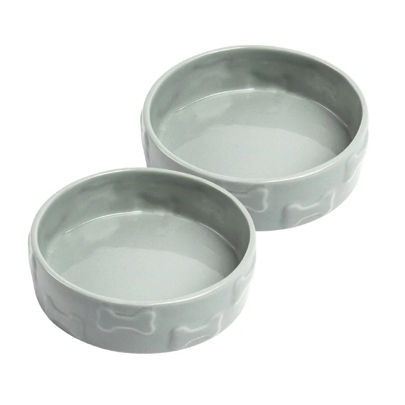 SET OF TWO MANOR PET BOWLS - GREY