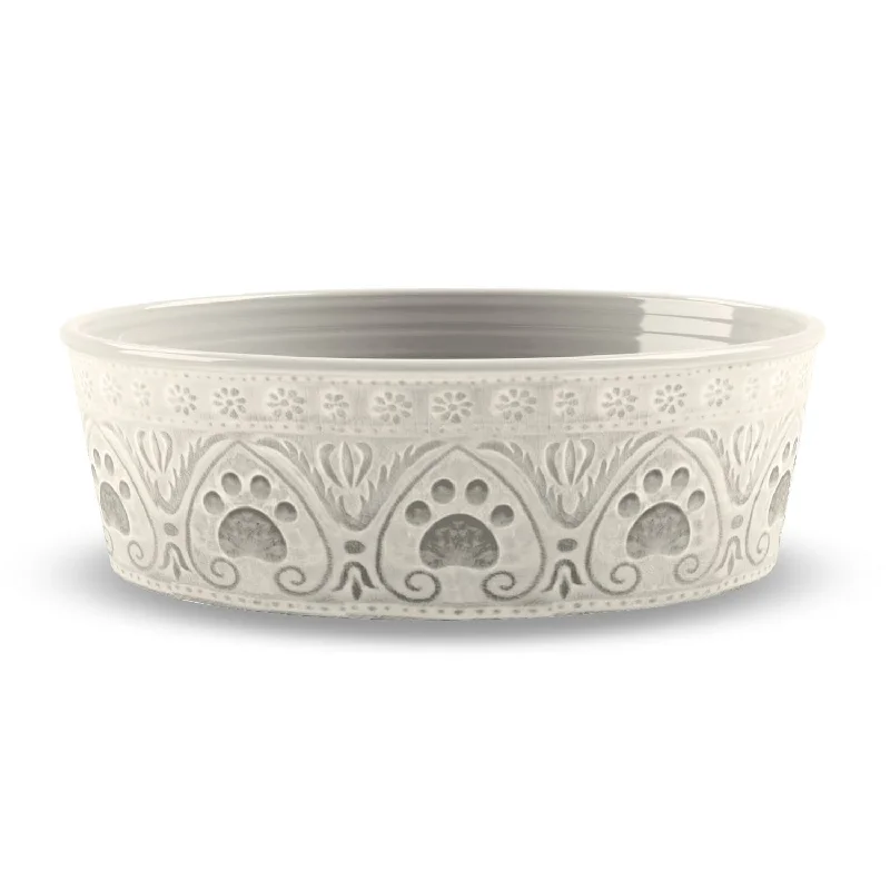 Natural coloured paw print dog bowl