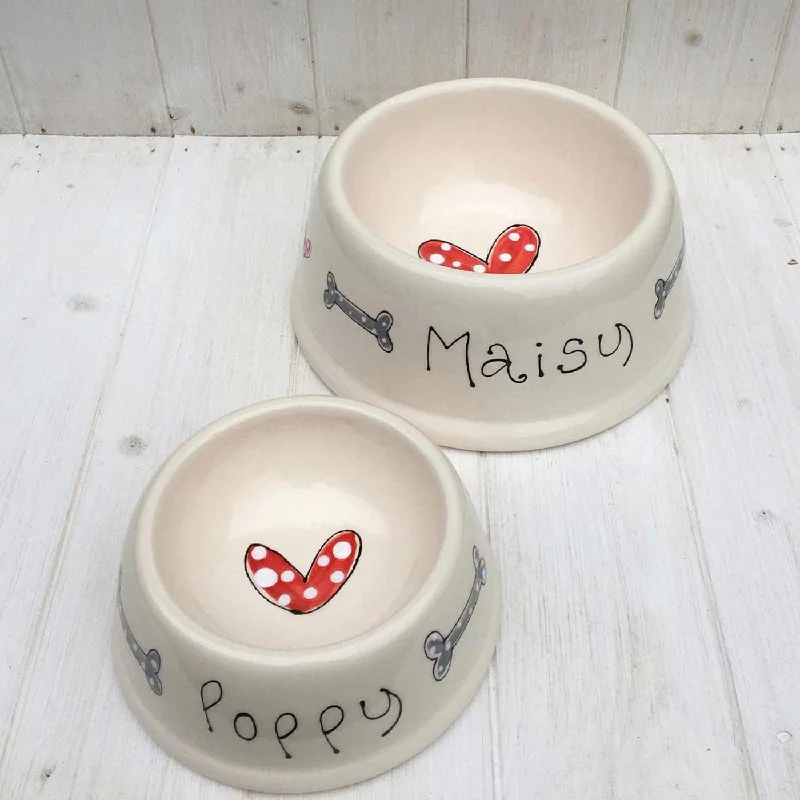 Personalised Dog Bowl Angled - Hearts & Bones