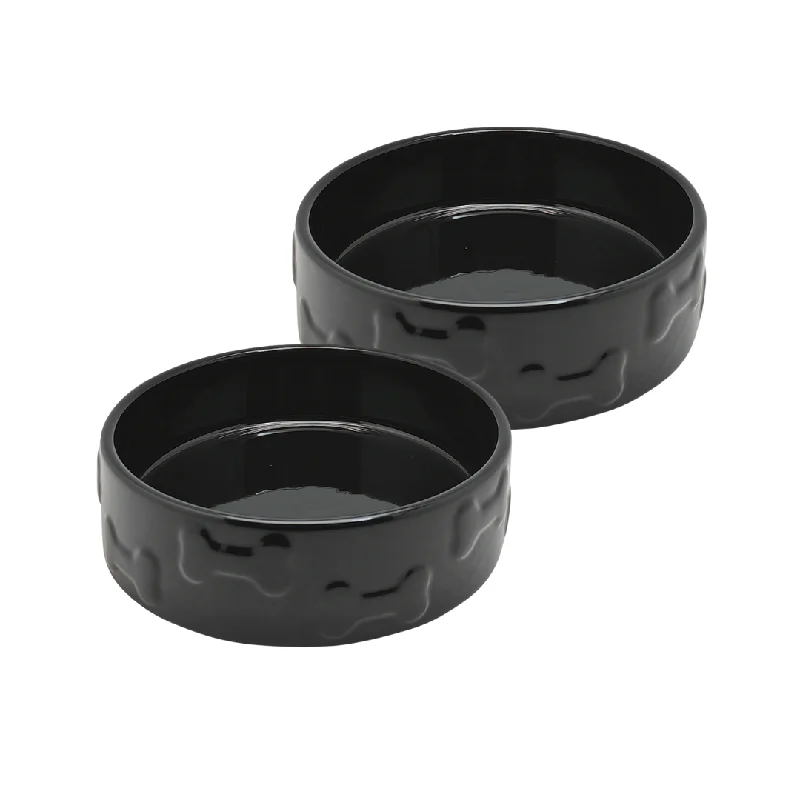 SET OF TWO MANOR PET BOWLS - BLACK