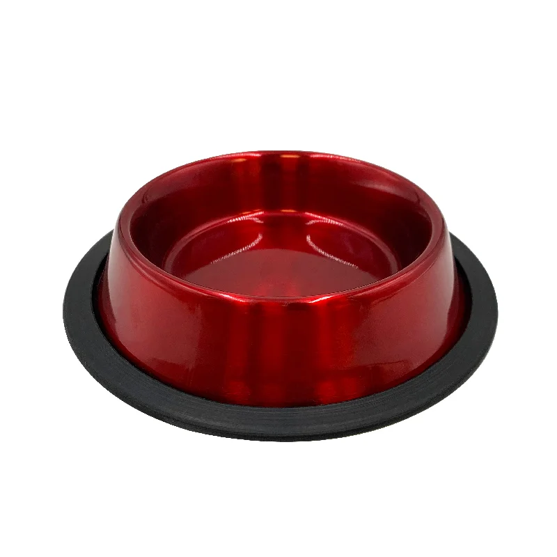 STAINLESS STEEL, ANTI-SKID DOG BOWL CRIMSON RED