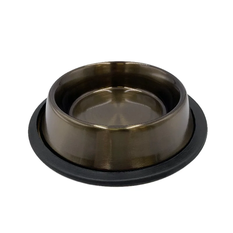 STAINLESS STEEL, ANTI-SKID DOG BOWL DARK PEWTER