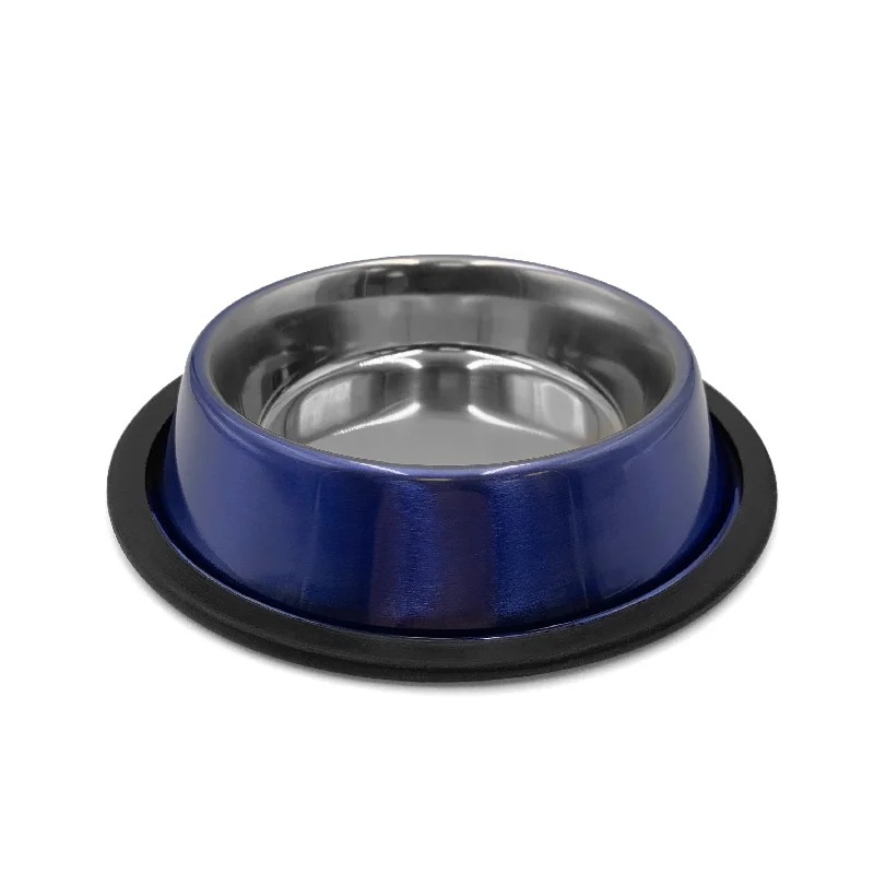 STAINLESS STEEL, ANTI-SKID DOG BOWL MEZMERIZED BLUE