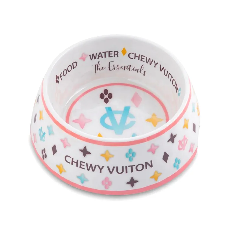 White Chewy Vuiton Dog Bowl - 3 Sizes