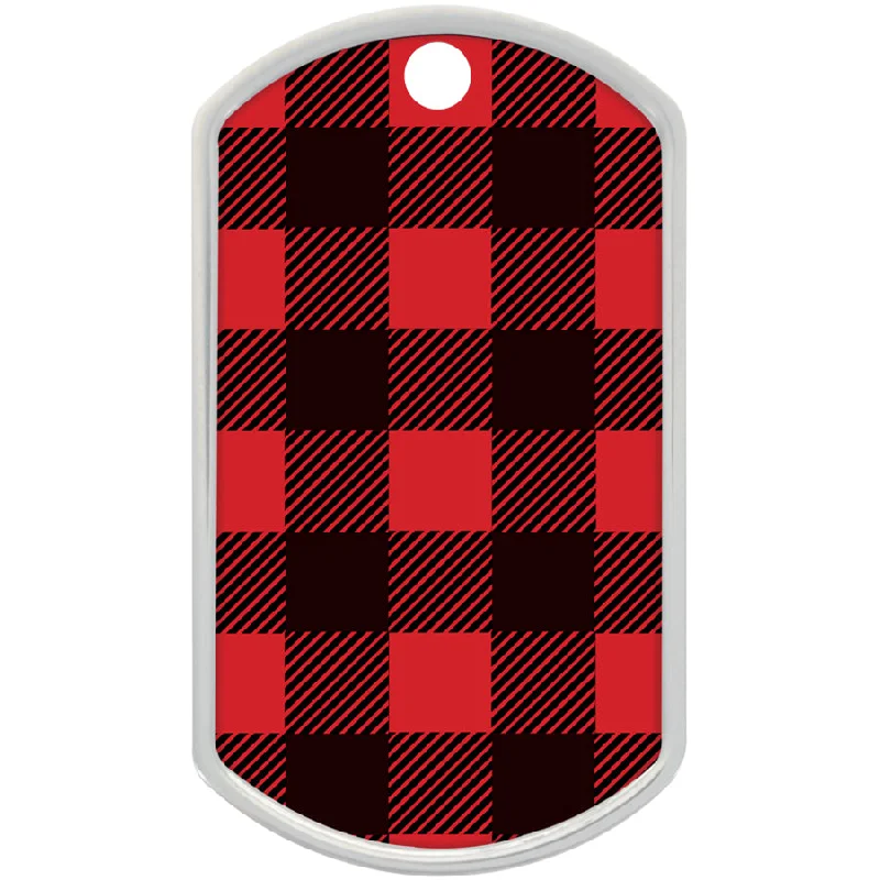 Red & Black Buffalo Check Military Raised Edge Pet ID Tag