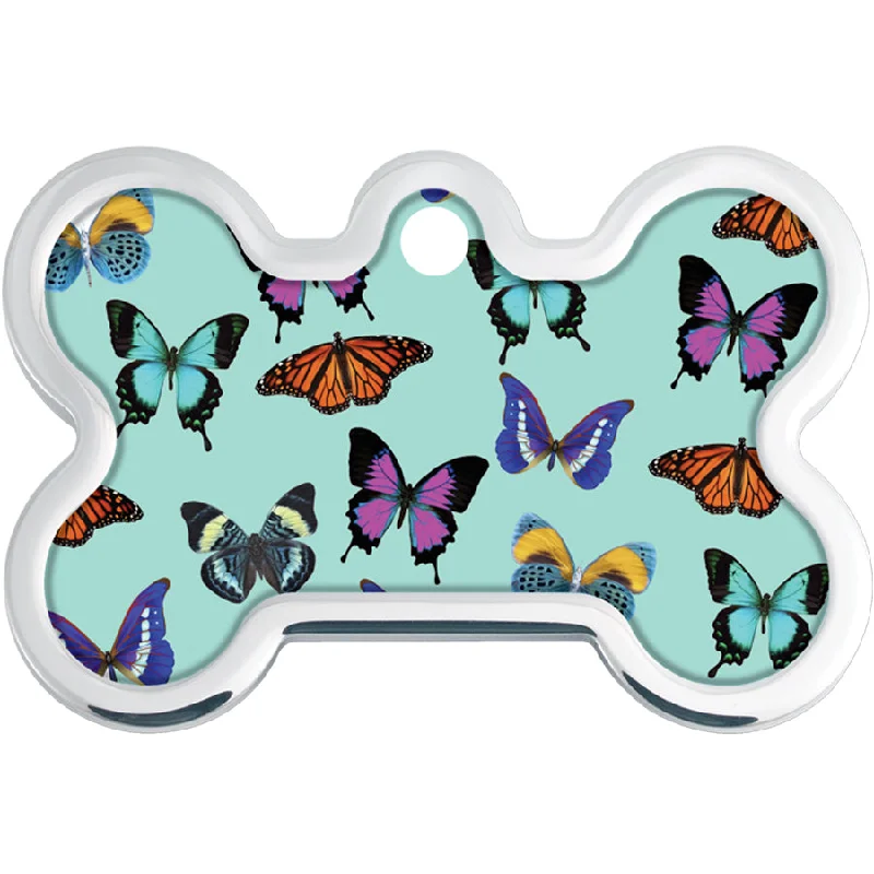 Butterfly Print Medium Bone Raised Edge Pet ID Tag