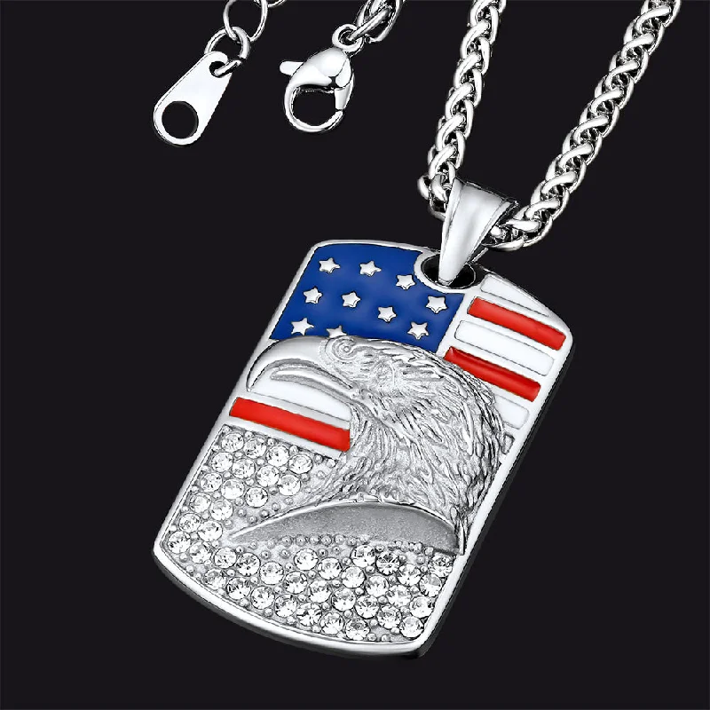 American Flag Eagle Dog Tags Necklace for Men Women