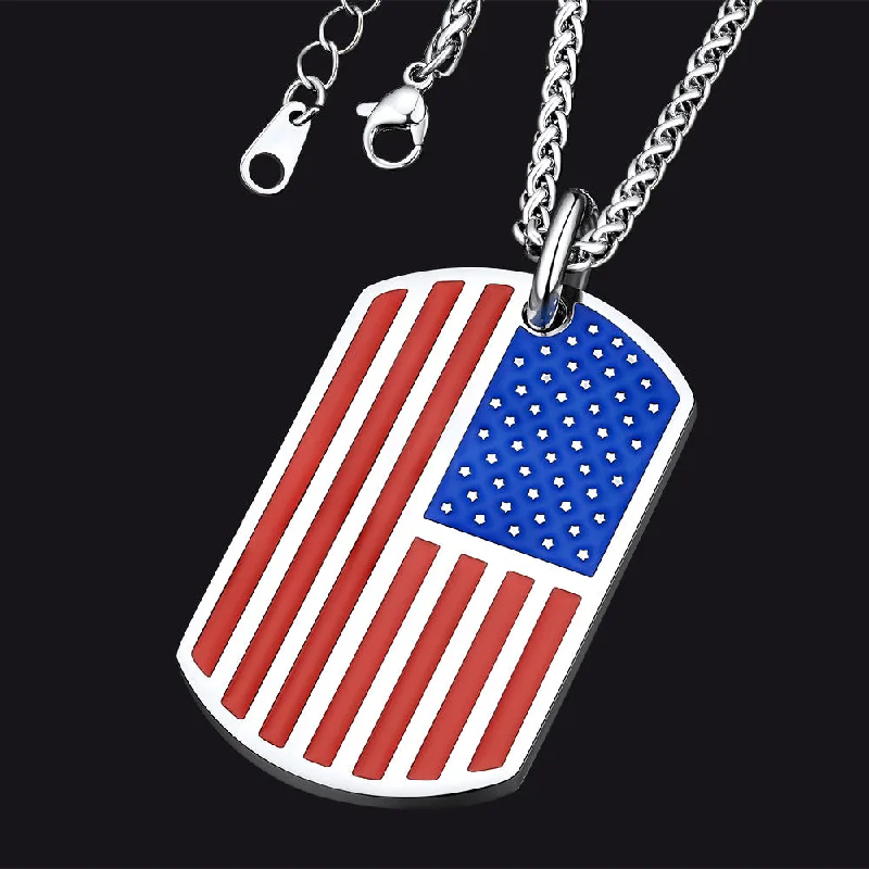 Engraved American Flag Dog Tags Necklace for Men