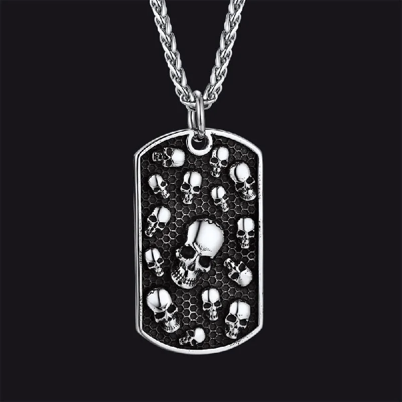 Engraved Multi Skull Dog Tag Necklace for Men