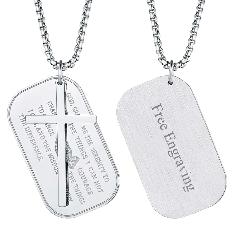 Customized Engraved Dog Tag Necklace With Cross