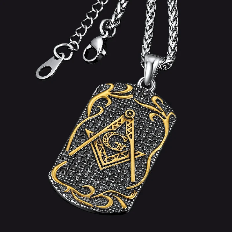 Engraved Masonic Freemason Dog Tag Necklace for Men