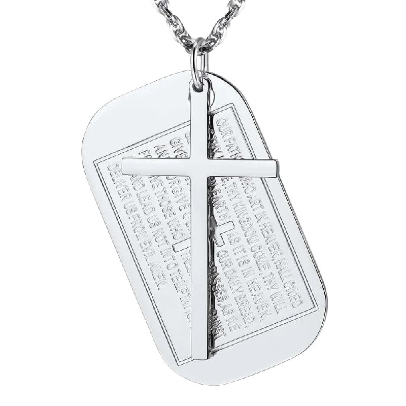 Christian Dog Tag Pendant with Cross Necklace For Men