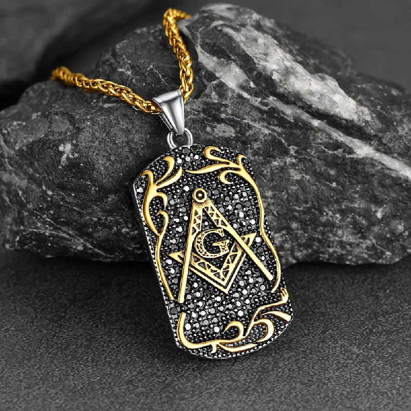 Engraved Freemason Masonic Dog Tags Necklace For Men