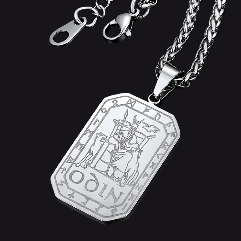 Viking Rune Odin Dog Tag Pendant Necklace for Men