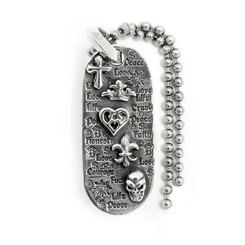 Oval Graffiti with 5 Charms Dog Tag and Ball Chain