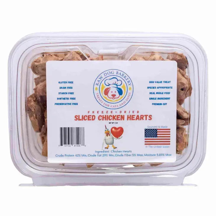 Raw Dog Barkery Chicken Hearts Sliced Freeze-Dried Dog Treats 1LB Bulk