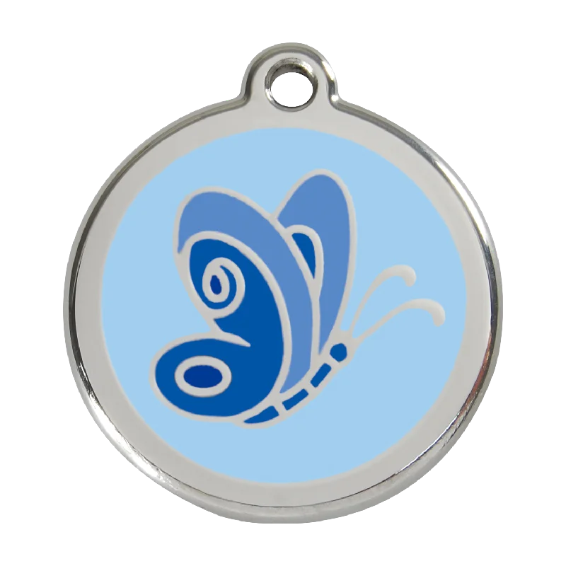 Red Dingo Stainless Steel & Enamel Blue Butterfly Dog ID Tag