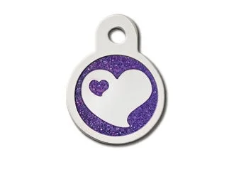 Small Circle Purple Glitter ID Tag w/Heart