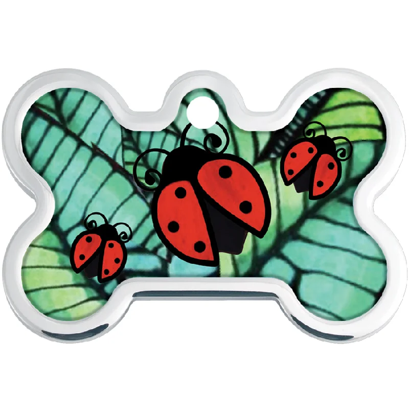 Stained Glass Lady Bug Medium Bone Raised Edge Pet ID Tag