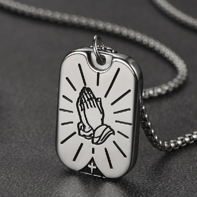 Serenity Prayer Hand Dog Tag Necklace For Men